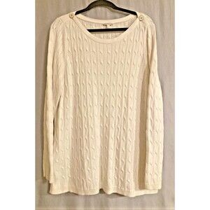 Talbots Women's 2X White Cotton Cable Knit Long Sleeve Boatneck Sweater Neutral